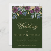 Chique donkergroen marineblauw goud bloemenbruilof kaart (Voorkant)