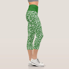 Chique donkergroen wit damast bloemenkunstpatroon