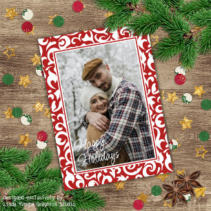 Chique donkerrood wit damast bloemenkunst patroon kaart