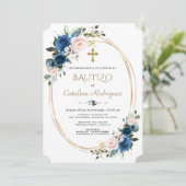 Chique doopuitnodiging Goud Met Bloemen Doopfeest Kaart (Staand voorkant)