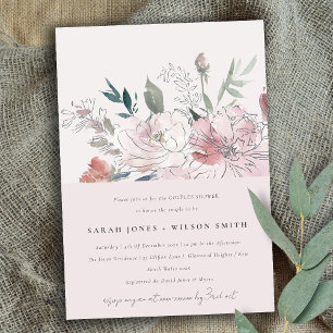 Chique Dusky Blush Waterverf Bloemen Couples Douch Kaart