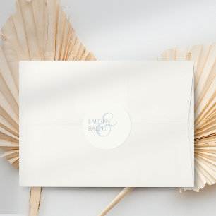 Chique Dusty Blauw & Ivoor Script Bruiloft Ronde Sticker