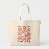 Chique eend met roze bloemen – Schattige en stijlv Grote Tote Bag (Voorkant)