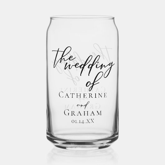 Chique eenvoudig zwart script bruiloft aandenken blikvorm glas (Achterkant)