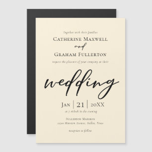 Chique eenvoudige ivoor typografie bruiloft magnetische uitnodiging
