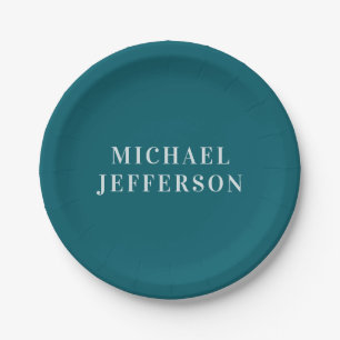 Chique effen donker turquoise kleur gepersonalisee papieren bordje