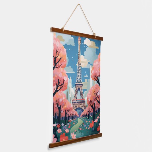 Chique Eiffeltoren Modern Parijs Bloemen Charm Hangend Wandkleed (Gebogen)