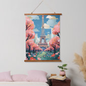 Chique Eiffeltoren Modern Parijs Bloemen Charm Hangend Wandkleed (Slaapkamer)
