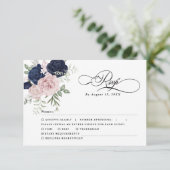 Chique Elegant Blush Navy Blauw Bruiloft RSVP Kaartje (Staand voorkant)