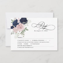Chique Elegant Blush Navy Blauw Bruiloft RSVP