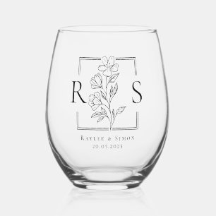 Chique Elegant Boho Floral Monogrammed Initiaal Wijnglas Zonder Voet