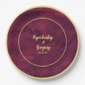 Chique Elegant Donker Bourgogne Waterverf Goud Acc Papieren Bordje (Voorkant)
