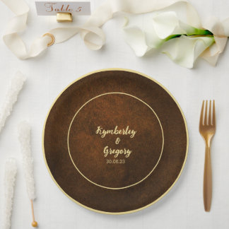 Chique Elegant Donkerbruin Getextureerd Goud Accen Papieren Bordje