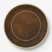 Chique Elegant Donkerbruin Getextureerd Goud Accen Papieren Bordje (Voorkant)