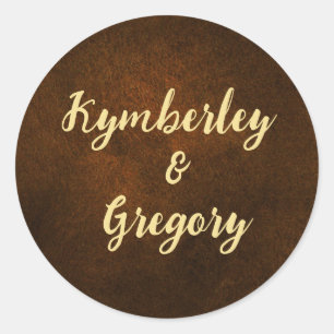 Chique Elegant Donkerbruin Getextureerd Goud Accen Ronde Sticker