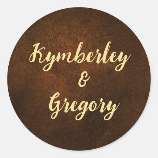 Chique Elegant Donkerbruin Getextureerd Goud Accen Ronde Sticker (Voorkant)