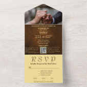 Chique Elegant Donkerbruin Textuur Goud Accent RSV All In One Uitnodiging (Binnen)