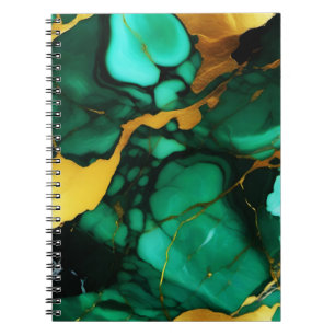 Chique Elegant donkergroen goudgeel Faux Marble Notitieboek