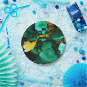 Chique Elegant donkergroen goudgeel Faux Marble Papieren Bordje (Feest)