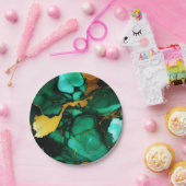 Chique Elegant donkergroen goudgeel Faux Marble Papieren Bordje (Feest)