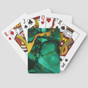 Chique Elegant donkergroen goudgeel Faux Marble Pokerkaarten