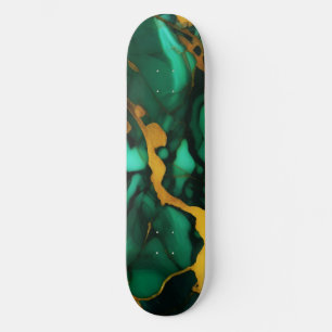 Chique Elegant donkergroen goudgeel Faux Marble Skateboard