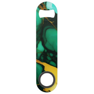 Chique Elegant donkergroen goudgeel Faux Marble Speed Flessenopener
