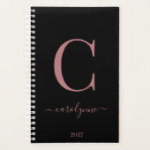 Chique Elegant Roze Rose Goud Monogram Naam Planner (Voorkant)