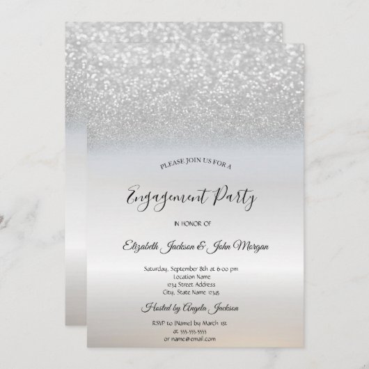 Chique Elegant Silver Glitter Bokeh Verloving Kaart (Voorkant / Achterkant)