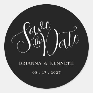 Chique Elegant Zwart Bruiloft Save the Date Ronde Sticker