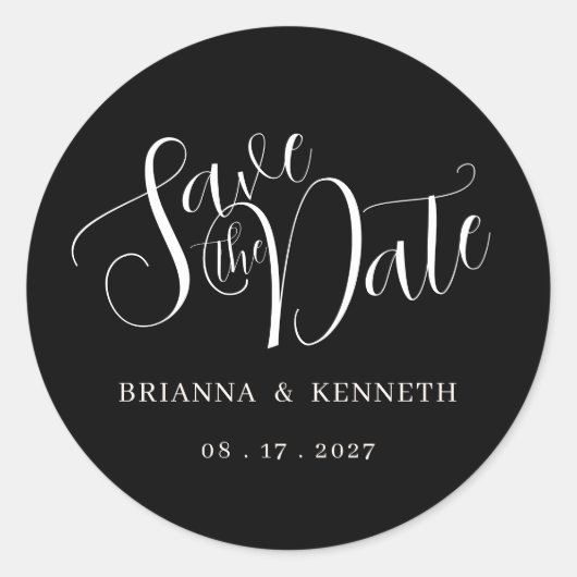 Chique Elegant Zwart Bruiloft Save the Date Ronde Sticker (Voorkant)