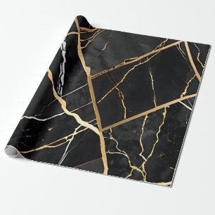 Chique Elegant zwart goudgeel Faux Marble Cadeaupapier