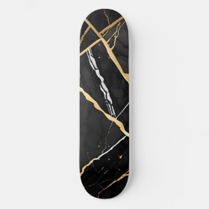Chique Elegant zwart goudgeel Faux Marble Skateboard