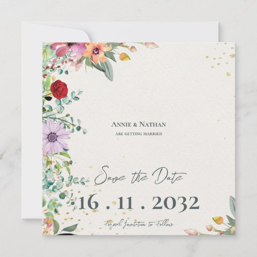 Chique Elegante Aquarel Veldbloemen Bloem Bruiloft Save The Date (Voorkant)