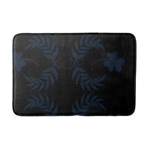 Chique Elegante bloemmotief  Blauw Zwart  Badmat