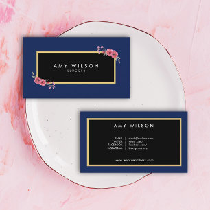Chique Elegante Blogger Social Media Blauw Bloemen Visitekaartje