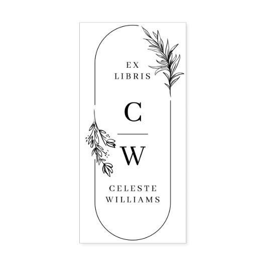 Chique Elegante Botanische Ex Libris Beginletters Rubberstempel (Afrduk)