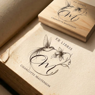 Chique Elegante Botanische Ex Libris Kolibrie Naam Rubberstempel