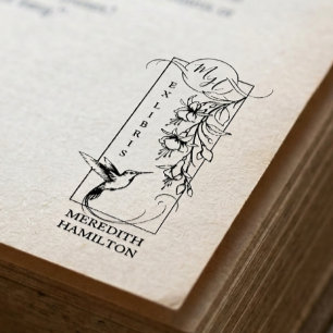Chique Elegante Botanische Ex Libris Kolibrie Rubberstempel