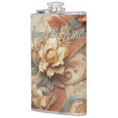 Chique, elegante crèmes & lederen bloem textuur lo heupfles (Links)