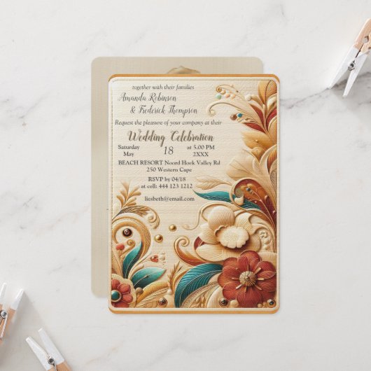 Chique, elegante crèmes & lederen bloem textuur lo kaart (Voorkant / Achterkant in situ)