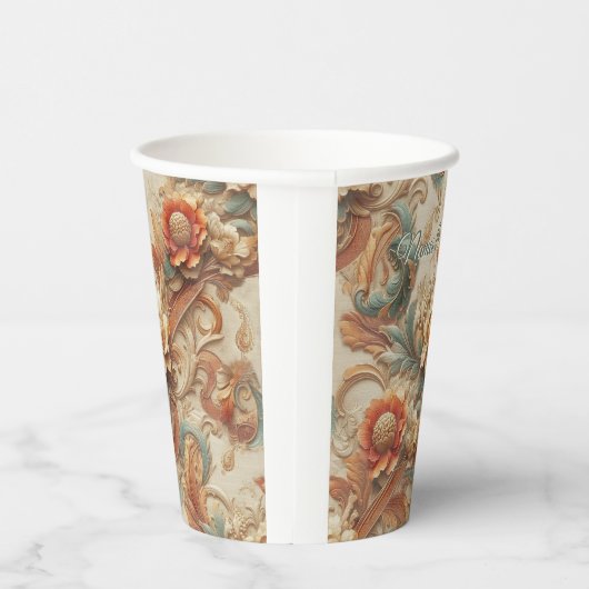 Chique, elegante crèmes & lederen bloem textuur lo papieren bekers (Rechts)