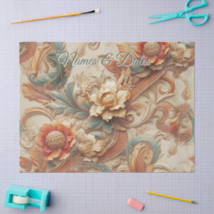 Chique, elegante crèmes & lederen bloem textuur lo tissuepapier