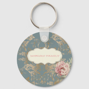 Chique Elegante Gouden Damastrozen Sleutelhanger