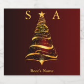 Chique elegante gouden kerstboom monogram bruiloft bier etiket (Enkel label)