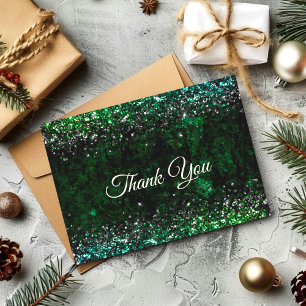 Chique elegante groene marmeren kunst nep glitters bedankkaart