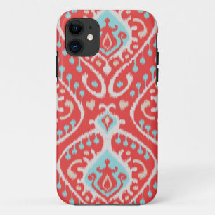 Chique elegante rode en turquoise tribale ikat pri iPhone 11 hoesje