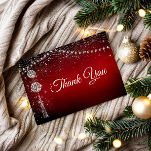 Chique elegante rode ornamenten Kerstuitnodiging Bedankkaart