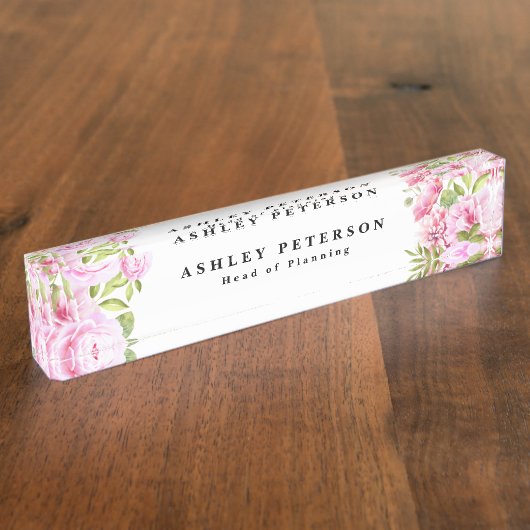 Chique Elegante Roze Bloem Naambordje (Zijkant)