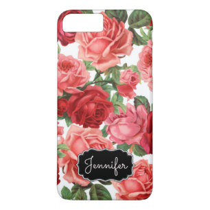 Chique Elegante Vintage Roze, Rode, rozen bloemnaa iPhone 8 Plus / 7 Plus Hoesje